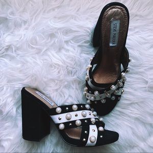 Steve Madden black suede pearl mules slides